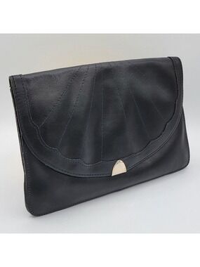 Vintage Black Leather Clutch Handbag #2758